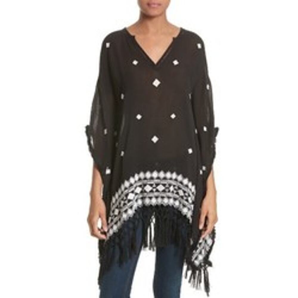 Alice + Olivia Black White Fringe Poncho Size M/L
